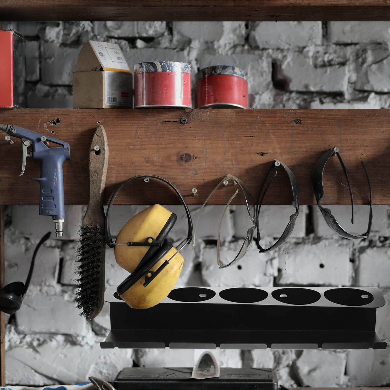 Workshop Tools Rack - 頑丈な金属製電動工具用壁掛けオーガナイザーラック1セット、ガレージや作業場の収納に最適、大容量壁掛け工具ホルダー、エアゾール