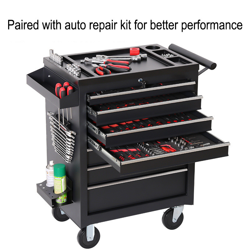 Car Workshop Tools Kit - 5段引き出し収納ツールボックストロリー、多機能自動車修理ハードウェアモバイルメンテナンスツールキットキャビネット