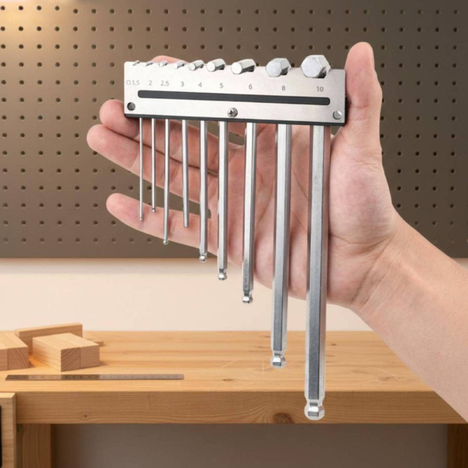 Workshop Tools Wall - 壁掛け六角レンチホルダー、金属製ペグボードレンチラック、六角レンチオーガナイザー、簡単設置、作業場用ツール収納