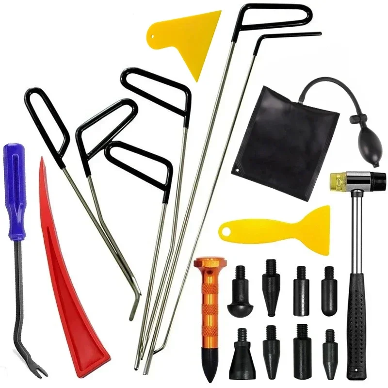 Car Workshop Tools Kit - 車体のへこみ除去用バールキット、自動車の雹によるへこみの分解修理用フック、プッシュロッド、自動車整備工場用ツール