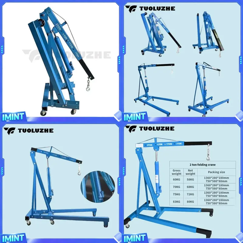 Workshop Tools And Equipment - 2トン折りたたみ式青色自動車エンジンリフティングツール油圧クレーンマシンショップクレーン