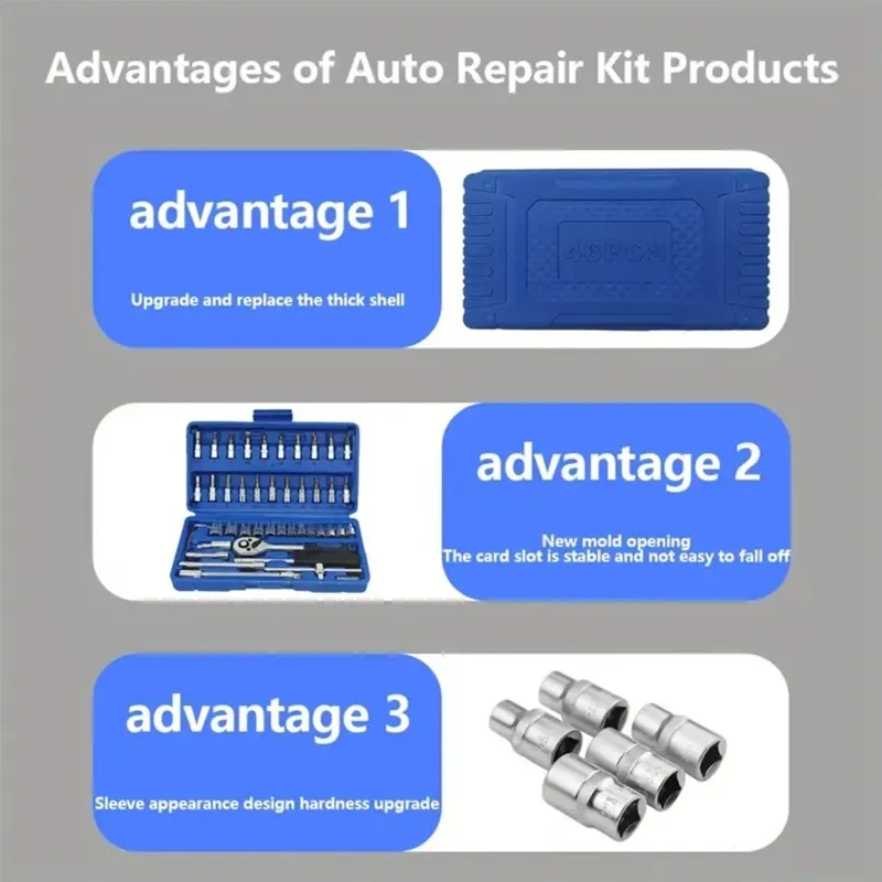 46in1ヘビーデューティーオートモーティブソケットレンチセ - Car Workshop Tools Kit のレビューと価格