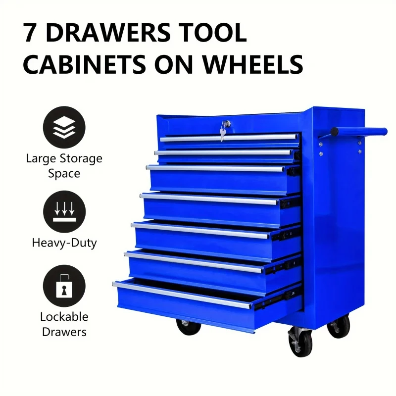 7段引き出し付きブルー多機能ツールトロリー（車輪付き）、自動 - Car Workshop Tools Kit のレビューと価格