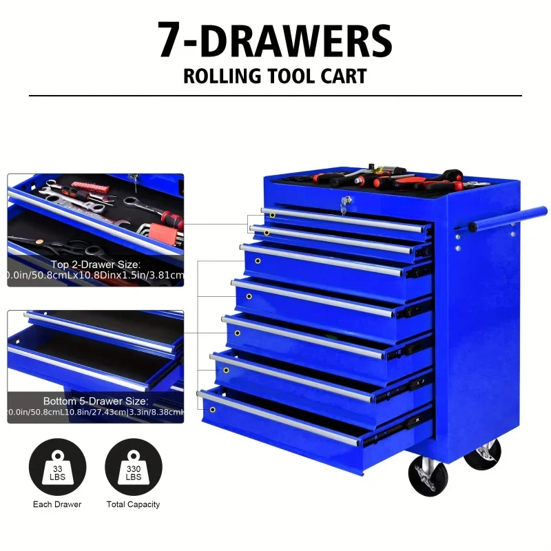 7段引き出し付きブルー多機能ツールトロリー（車輪付き）、自動 - Car Workshop Tools Kit のレビューと価格